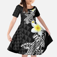 Aloha Hammerhead Shark Family Matching Mermaid Dress and Hawaiian Shirt Black Hawaiian Kakau Tribal Tattoo