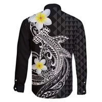 Aloha Hammerhead Shark Family Matching Off The Shoulder Long Sleeve Dress and Hawaiian Shirt Black Hawaiian Kakau Tribal Tattoo