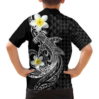 Aloha Hammerhead Shark Family Matching Off Shoulder Short Dress and Hawaiian Shirt Black Hawaiian Kakau Tribal Tattoo