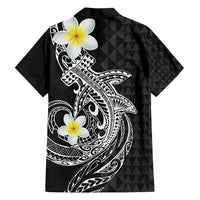 Aloha Hammerhead Shark Family Matching Short Sleeve Bodycon Dress and Hawaiian Shirt Black Hawaiian Kakau Tribal Tattoo