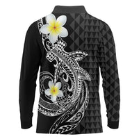 Aloha Hammerhead Shark Long Sleeve Polo Shirt Black Hawaiian Kakau Tribal Tattoo