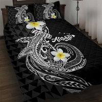 Aloha Hammerhead Shark Quilt Bed Set Black Hawaiian Kakau Tribal Tattoo