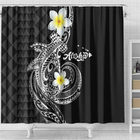 Aloha Hammerhead Shark Shower Curtain Black Hawaiian Kakau Tribal Tattoo