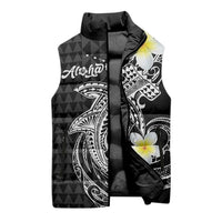 Aloha Hammerhead Shark Sleeveless Puffer Jacket Black Hawaiian Kakau Tribal Tattoo - Polynesian Pride