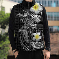 Aloha Hammerhead Shark Sleeveless Puffer Jacket Black Hawaiian Kakau Tribal Tattoo - Polynesian Pride