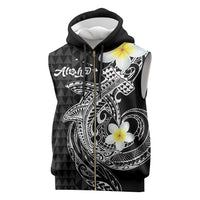 Aloha Hammerhead Shark Sleeveless Zip Hoodie Black Hawaiian Kakau Tribal Tattoo LT9