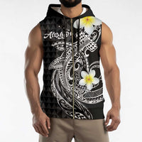 Aloha Hammerhead Shark Sleeveless Zip Hoodie Black Hawaiian Kakau Tribal Tattoo LT9