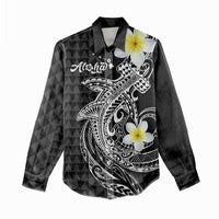 Aloha Hammerhead Shark Women Casual Shirt Black Hawaiian Kakau Tribal Tattoo