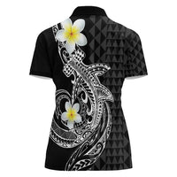 Aloha Hammerhead Shark Women Polo Shirt Black Hawaiian Kakau Tribal Tattoo