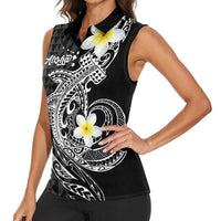 Aloha Hammerhead Shark Women Sleeveless Polo Shirt Black Hawaiian Kakau Tribal Tattoo