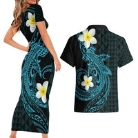 Aloha Hammerhead Shark Couples Matching Short Sleeve Bodycon Dress and Hawaiian Shirt Calypso Hawaiian Kakau Tribal Tattoo