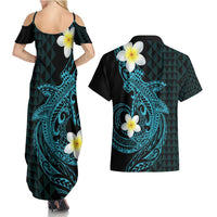 Aloha Hammerhead Shark Couples Matching Summer Maxi Dress and Hawaiian Shirt Calypso Hawaiian Kakau Tribal Tattoo