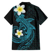 Aloha Hammerhead Shark Family Matching Off Shoulder Short Dress and Hawaiian Shirt Calypso Hawaiian Kakau Tribal Tattoo