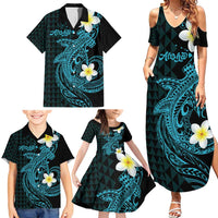 Aloha Hammerhead Shark Family Matching Summer Maxi Dress and Hawaiian Shirt Calypso Hawaiian Kakau Tribal Tattoo