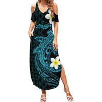 Aloha Hammerhead Shark Family Matching Summer Maxi Dress and Hawaiian Shirt Calypso Hawaiian Kakau Tribal Tattoo