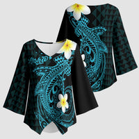 Aloha Hammerhead Shark Kimono Sleeve Blouse Calypso Hawaiian Kakau Tribal Tattoo - Polynesian Pride