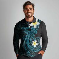 Aloha Hammerhead Shark Long Sleeve Polo Shirt Calypso Hawaiian Kakau Tribal Tattoo