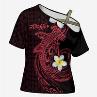 Aloha Hammerhead Shark Cross Shoulder Shirt Feverish Pink Hawaiian Kakau Tribal Tattoo - Polynesian Pride