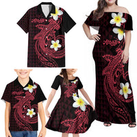 Aloha Hammerhead Shark Family Matching Off Shoulder Maxi Dress and Hawaiian Shirt Feverish Pink Hawaiian Kakau Tribal Tattoo