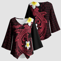 Aloha Hammerhead Shark Kimono Sleeve Blouse Feverish Pink Hawaiian Kakau Tribal Tattoo - Polynesian Pride
