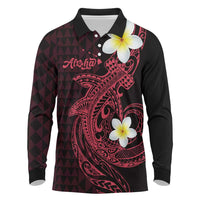 Aloha Hammerhead Shark Long Sleeve Polo Shirt Feverish Pink Hawaiian Kakau Tribal Tattoo