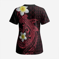 Aloha Hammerhead Shark Scrub Top Feverish Pink Hawaiian Kakau Tribal Tattoo - Polynesian Pride