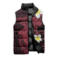 Aloha Hammerhead Shark Sleeveless Puffer Jacket Feverish Pink Hawaiian Kakau Tribal Tattoo - Polynesian Pride