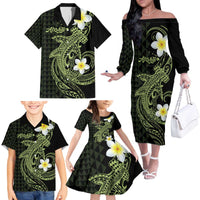 Aloha Hammerhead Shark Family Matching Off The Shoulder Long Sleeve Dress and Hawaiian Shirt Lime Rickey Hawaiian Kakau Tribal Tattoo