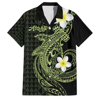 Aloha Hammerhead Shark Family Matching Off Shoulder Short Dress and Hawaiian Shirt Lime Rickey Hawaiian Kakau Tribal Tattoo