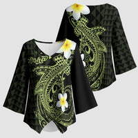 Aloha Hammerhead Shark Kimono Sleeve Blouse Lime Rickey Hawaiian Kakau Tribal Tattoo - Polynesian Pride