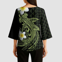 Aloha Hammerhead Shark Kimono Sleeve Blouse Lime Rickey Hawaiian Kakau Tribal Tattoo - Polynesian Pride