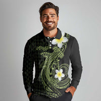 Aloha Hammerhead Shark Long Sleeve Polo Shirt Lime Rickey Hawaiian Kakau Tribal Tattoo