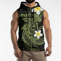 Aloha Hammerhead Shark Sleeveless Zip Hoodie Lime Rickey Hawaiian Kakau Tribal Tattoo LT9
