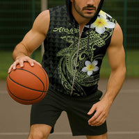 Aloha Hammerhead Shark Sleeveless Zip Hoodie Lime Rickey Hawaiian Kakau Tribal Tattoo LT9