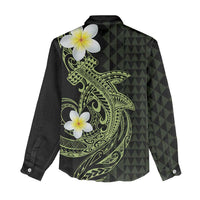 Aloha Hammerhead Shark Women Casual Shirt Lime Rickey Hawaiian Kakau Tribal Tattoo