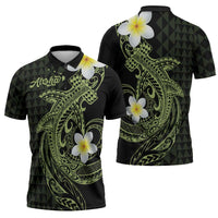 Aloha Hammerhead Shark Zipper Polo Shirt Lime Rickey Hawaiian Kakau Tribal Tattoo - Polynesian Pride