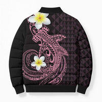 Aloha Hammerhead Shark Bomber Puffer Jacket Vivacious Pink Hawaiian Kakau Tribal Tattoo - Polynesian Pride