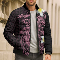 Aloha Hammerhead Shark Bomber Puffer Jacket Vivacious Pink Hawaiian Kakau Tribal Tattoo - Polynesian Pride