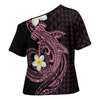 Aloha Hammerhead Shark Cross Shoulder Shirt Vivacious Pink Hawaiian Kakau Tribal Tattoo - Polynesian Pride