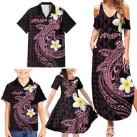 Aloha Hammerhead Shark Family Matching Summer Maxi Dress and Hawaiian Shirt Vivacious Pink Hawaiian Kakau Tribal Tattoo