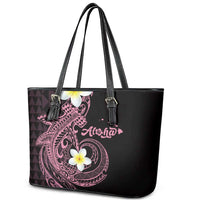 Aloha Hammerhead Shark Leather Tote Bag Vivacious Pink Hawaiian Kakau Tribal Tattoo