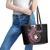 Aloha Hammerhead Shark Leather Tote Bag Vivacious Pink Hawaiian Kakau Tribal Tattoo