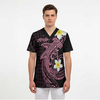 Aloha Hammerhead Shark Scrub Top Vivacious Pink Hawaiian Kakau Tribal Tattoo - Polynesian Pride