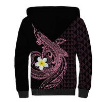 Aloha Hammerhead Shark Sherpa Hoodie Vivacious Pink Hawaiian Kakau Tribal Tattoo