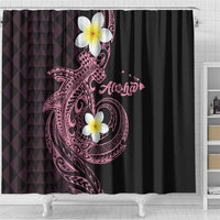 Aloha Hammerhead Shark Shower Curtain Vivacious Pink Hawaiian Kakau Tribal Tattoo