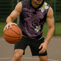 Aloha Hammerhead Shark Sleeveless Hoodie Vivacious Pink Hawaiian Kakau Tribal Tattoo - Polynesian Pride