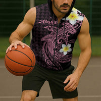 Aloha Hammerhead Shark Sleeveless Zip Hoodie Vivacious Pink Hawaiian Kakau Tribal Tattoo LT9 - Polynesian Pride