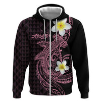 Aloha Hammerhead Shark Zip Hoodie Vivacious Pink Hawaiian Kakau Tribal Tattoo