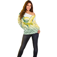 The Kuki's Cook Islands Rugby Off Shoulder Sweater Be Unique Vibe White LT9 - Polynesian Pride