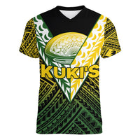 The Kuki's Cook Islands Rugby Women V Neck T Shirt Be Unique Vibe Black LT9 - Polynesian Pride